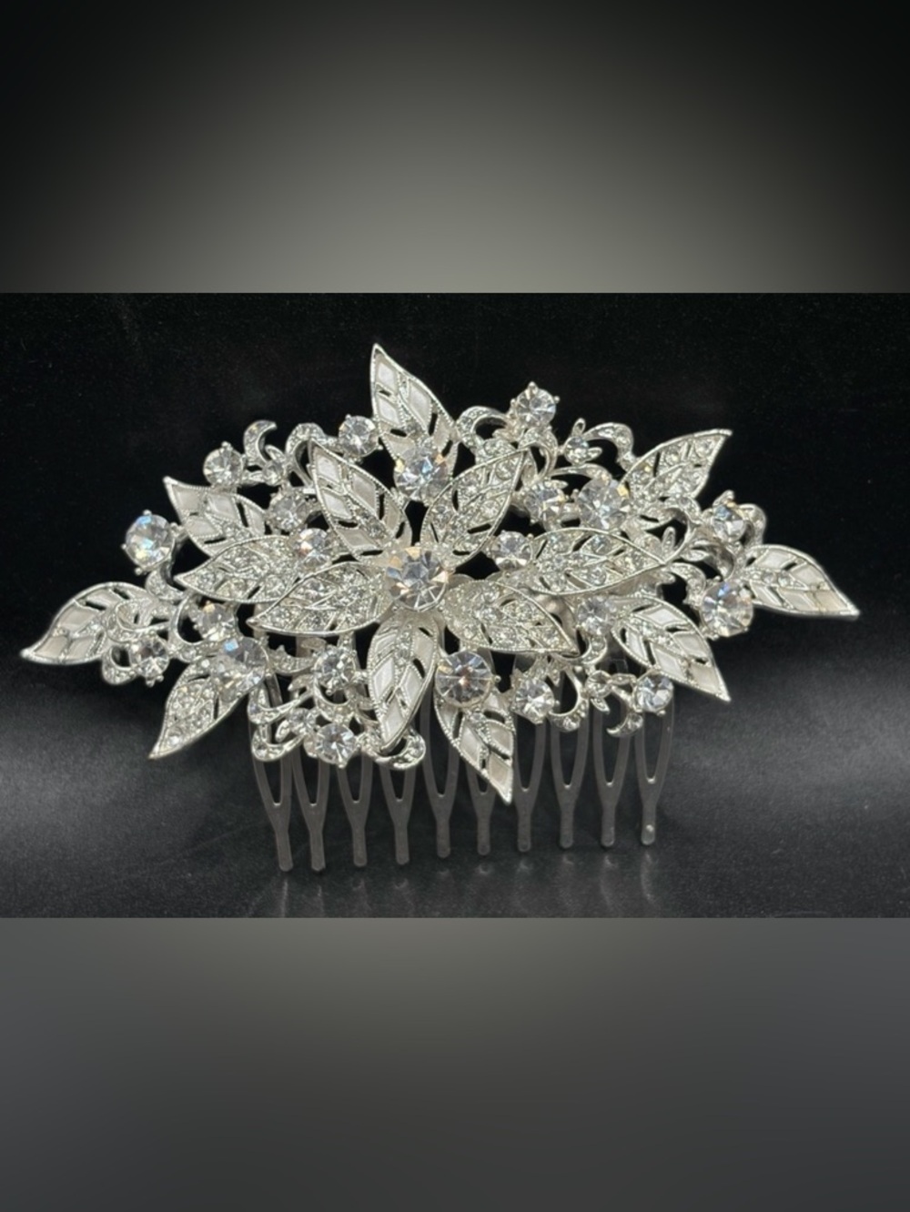 Bejeweled Silver Tone Metal Crystal Hair Comb Accessory, Wedding Bridal Princess